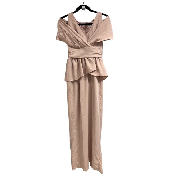 Badgley Mischka Dresses & Skirts - BADGLEY MISCHKA NEW $550 Blush Cut Out Shoulder Maxi Gown Short Sleeve Size 2